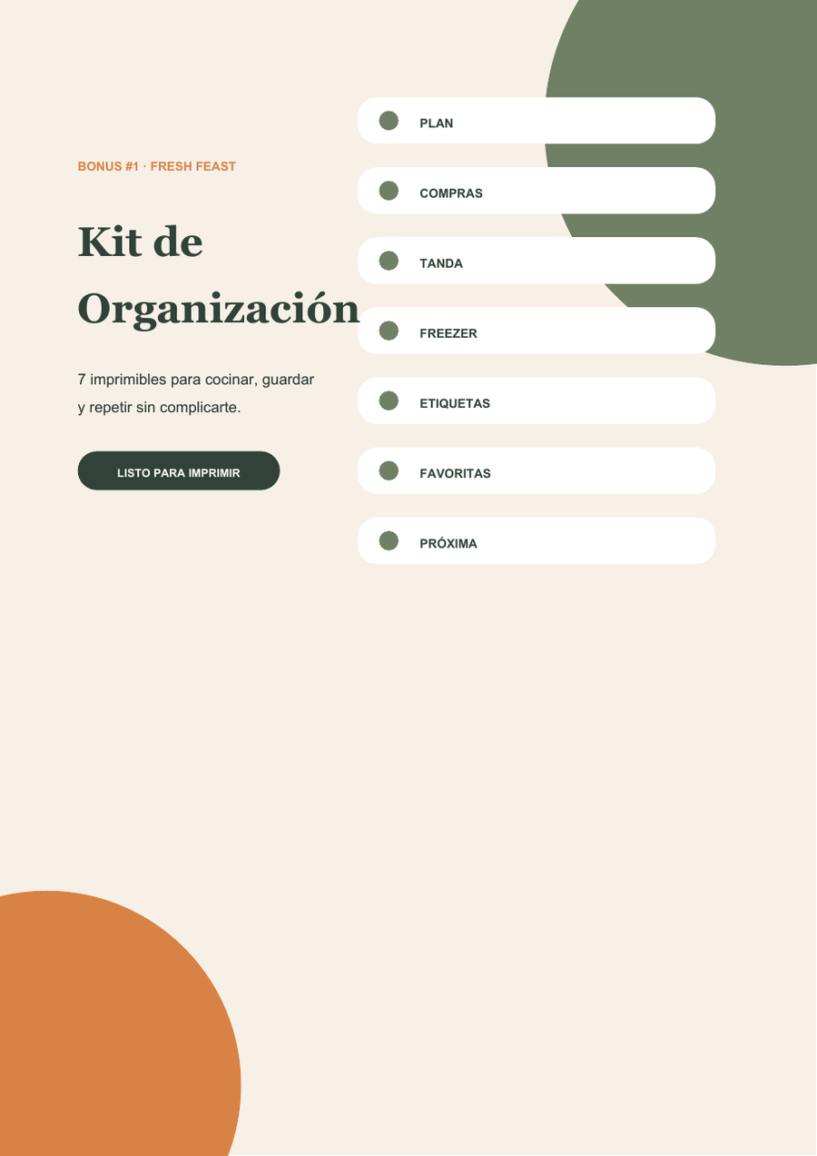 Portada del bonus Kit de Organización Fresh Feast